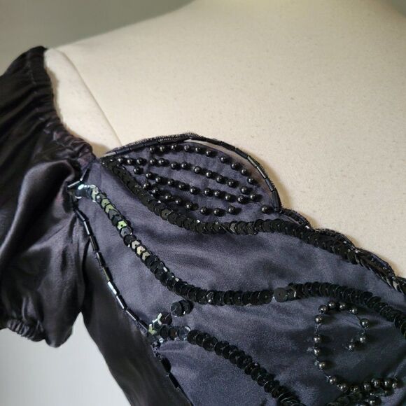 VINTAGE BLACK BEADED COCKTAIL FORMAL DRESS BEST FITS SMALL - Picture 8 of 16
